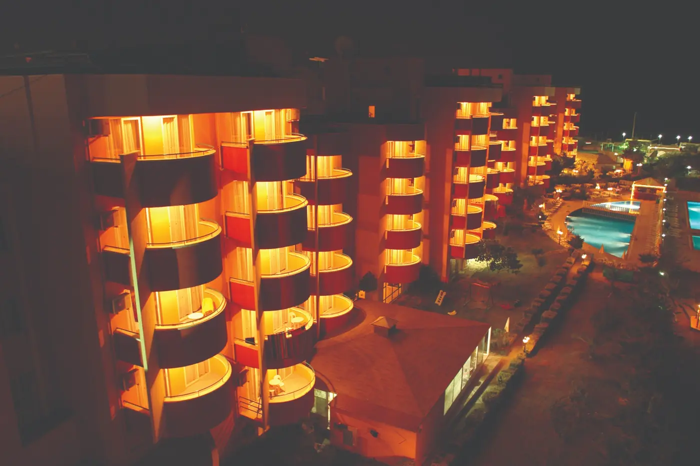 Family Suite buildings at night